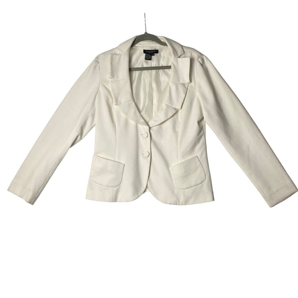 Sandro Blazer Women Size Medium Ivory Viscose Blend 2 Button Lined Scoop Neck